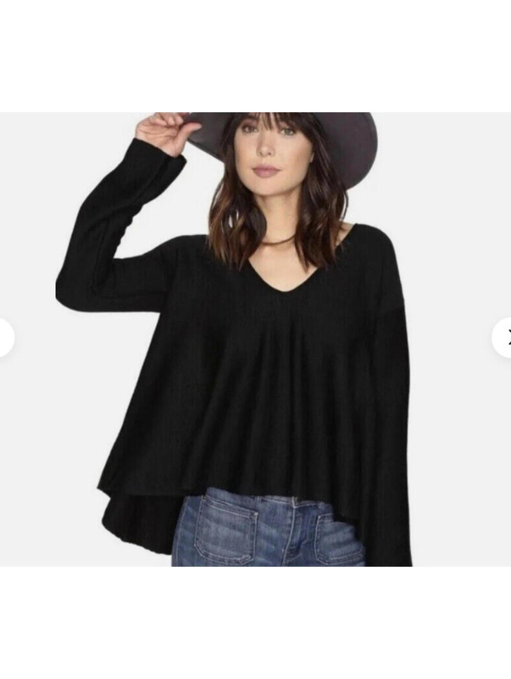 Free People Sundae Knit Linen Cotton V Neck Pullover Sweater S Boho Oversized